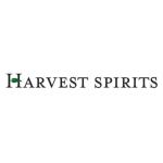 Harvest spirits logo white background with black lettering and a green feather above the h