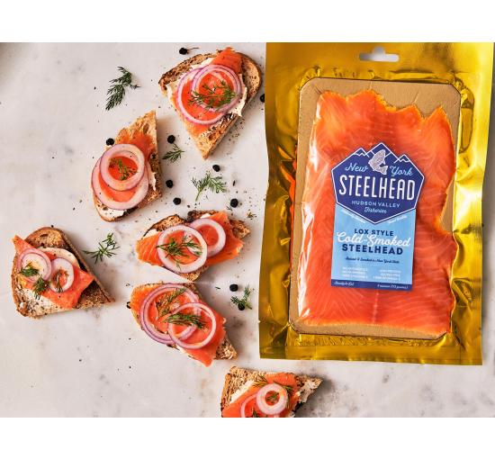 Cold-smoked "lox" New York Steelhead