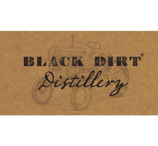 logo browish orange background with black letterings of black dirt distillery