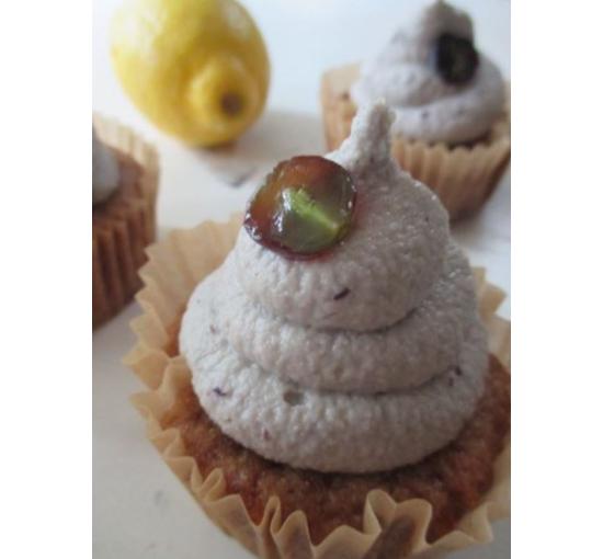 Cupcake with a sliced grape on top