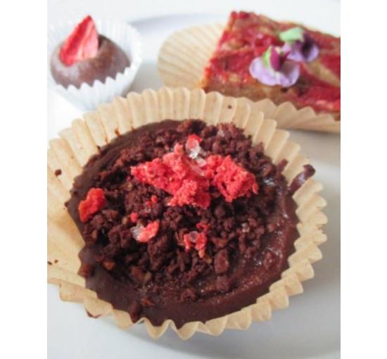 chocolate cupcake with crushed freeze dried strawberries
