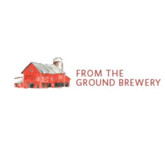 logo from the ground brewery a red barn with silver roof with the lettering in red