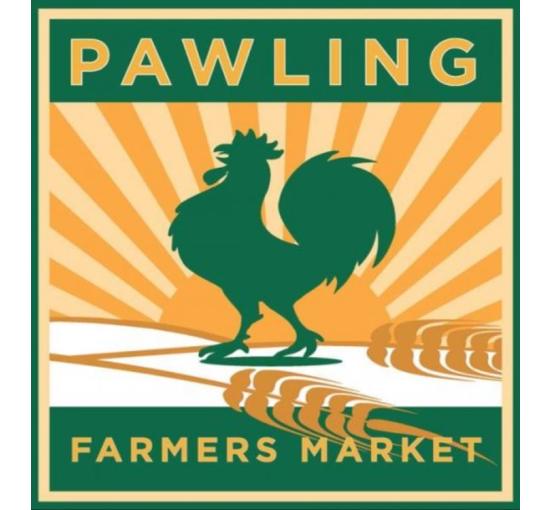 square logo with green and orange with a rooster in the middle