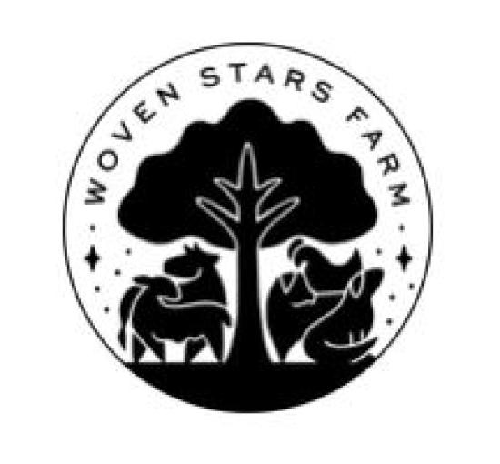 Logo black and white black tree in a circle with a cow on each side