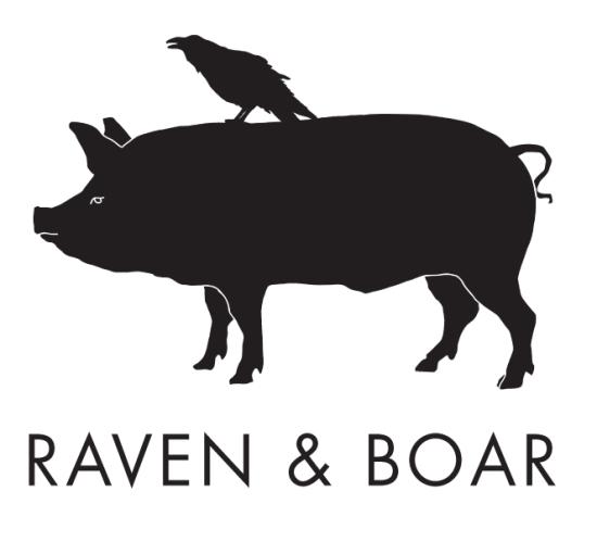 Logo black and white of a pig with a raven on the pig