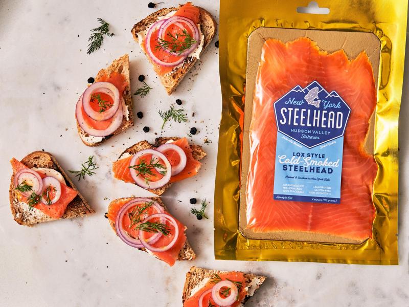 Cold-smoked "lox" New York Steelhead