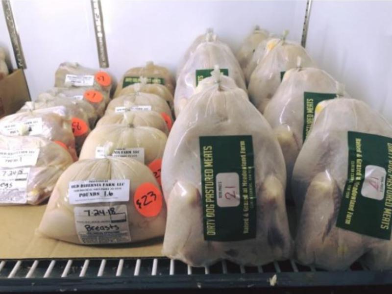 meat packaged in a fridge