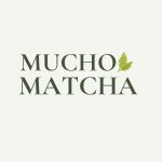 Mucho Matcha logo, a Capital Region mobile matcha cart, in dark green serif lettering with a tea leaf graphic