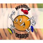 Orange with legs and arm logo