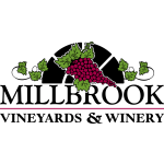 Millbrook Vineyards and Winery logo black, white, purple, with grapes