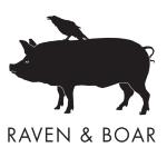 Logo black and white of a pig with a raven on the pig