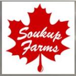 Logo maple leaf in red with Soukup farms in white in the leaf