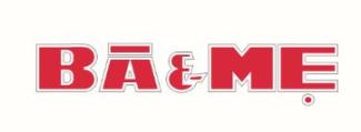 ba and me logo in red letter font