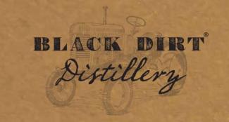 logo browish orange background with black letterings of black dirt distillery