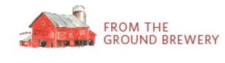 logo from the ground brewery a red barn with silver roof with the lettering in red