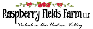 Raspberry Fields Farm LLC Logo black fone with raspberries on top