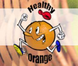 Orange with legs and arm logo