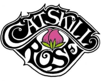 whit back ground black lettering logo with rose in the middle of 2 words 