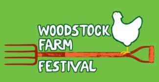Green background with white chicken and white font with an orange fork horizontal