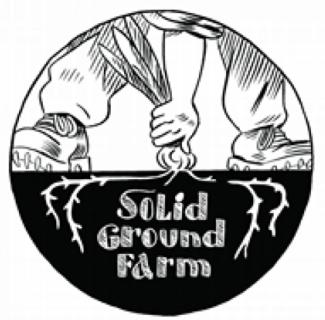 White background logo with a black circle with a hand drawn person grabbing vegetables out of the dirt