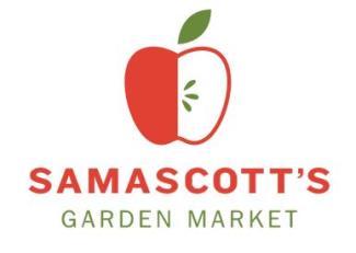 Logo apple half red and half white with a green stem