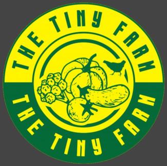 logo in green and white with veggies in the middle of the circle