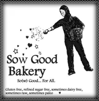 logo black and white with a hand drawn person sprinkling something