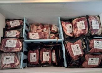 meat packaged in a freezer