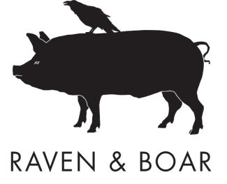 Logo black and white of a pig with a raven on the pig