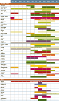 A chart showcasing what is available each month in terms of Fruits and Vegetables
